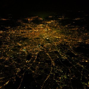 I was already trying to take a picture of the moon through the plane window so I was playing around with the low light settings on my camera. Then we passed over London - perfect! Taken December 2014.
