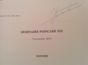 Signed copy of the Séminaire Poincaré papers by Prof. Englert.
